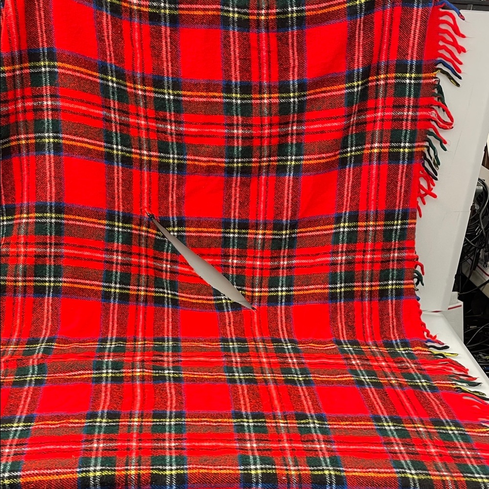 Festive Red Plaid Poncho hand maid 60x42 inches  24in head opening